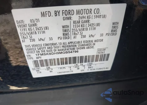 2021 Ford Explorer Xlt из США, поврежденный, VIN 1FMSK8DH9MGB54796